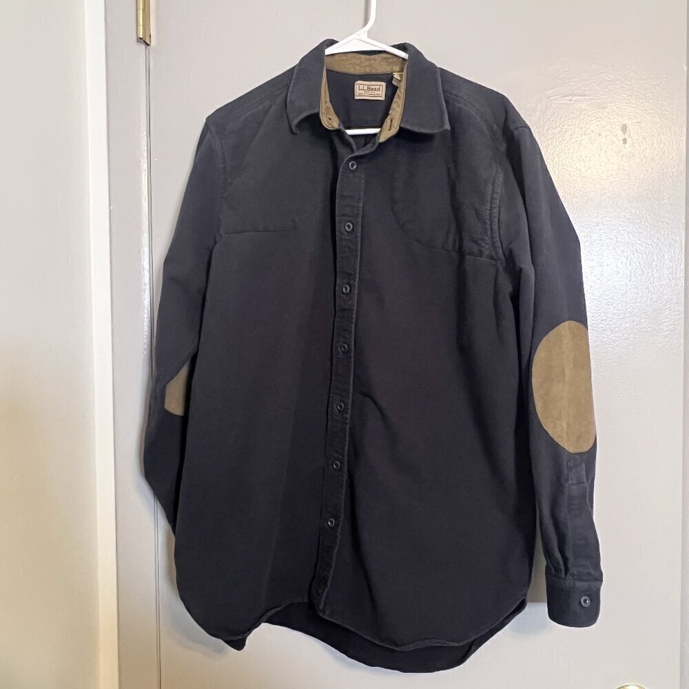 L.L. Bean Men's Shooting Button Down Shirt With Elbow Pads Navy Size L-Tall